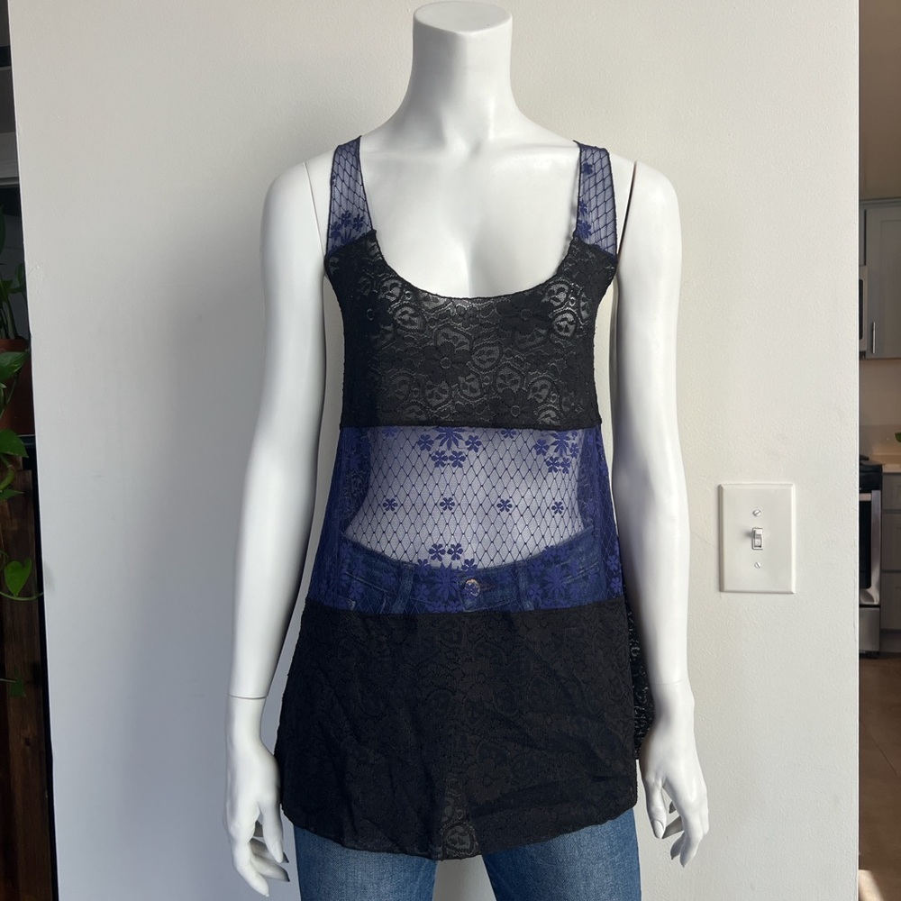 Free People Sheer Lace Panel Tank Top in Black and Navy